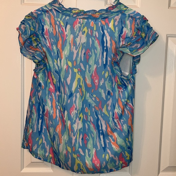 NWT Michelle Mcdowell Tiger Tail Multi Blue Marley Top Blouse Shirt Size L - Picture 7 of 7